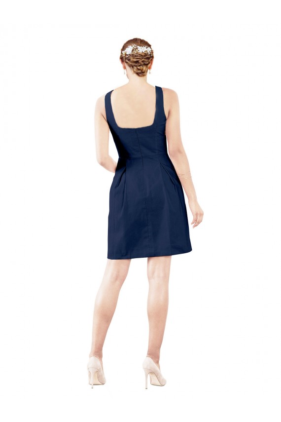 Vendeurs de Bleu marine foncé Trapèze Col V Satiné Courte Robes demoiselle d'honneur / Robes de cocktail