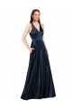 Vendeurs de Bleu marine foncé Trapèze Col V Satiné Longue Formelles Robes demoiselle d'honneur / Robes de soirée / Robes de bal