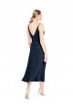 Vendeurs de Bleu marine foncé Trapèze Col V midi Satiné Stretch Courte Robes demoiselle d'honneur / Robes de soirée / Robes de cocktail
