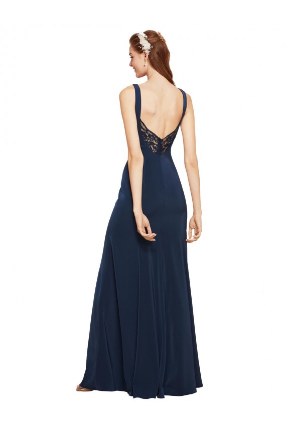 Vendeurs de Bleu marine foncé Trapèze Col rond Crêpe Stretch Longue Formelles Robes demoiselle d'honneur / Robes de soirée / Robes de bal