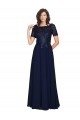 Vendeurs de Bleu marine foncé Trapèze Col rond Mousseline Longue Robes demoiselle d'honneur / Robes de bal