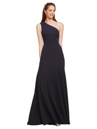 Vendeurs de Bleu marine foncé Trapèze Crêpe Stretch Longue Formelles Robes demoiselle d'honneur / Robes de soirée / Robes de bal