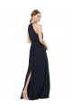 Vendeurs de Bleu marine foncé Trapèze Licou Col Haut Mousseline Longue Robes demoiselle d'honneur