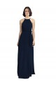 Vendeurs de Bleu marine foncé Trapèze Licou Col Haut Mousseline Longue Robes demoiselle d'honneur