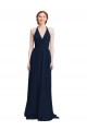 Vendeurs de Bleu marine foncé Trapèze Licou Col V Mousseline Longue Robes demoiselle d'honneur