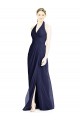 Vendeurs de Bleu marine foncé Trapèze Licou Col V Mousseline Longue Robes demoiselle d'honneur
