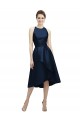 Vendeurs de Bleu marine foncé Trapèze Licou Col bijou Satiné Courte Asymétrique Robes demoiselle d'honneur