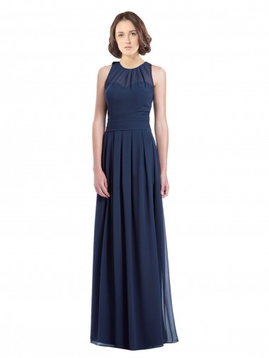 Vendeurs de Bleu marine foncé Trapèze Licou Mousseline Longue Robes demoiselle d'honneur