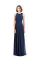 Vendeurs de Bleu marine foncé Trapèze Licou Mousseline Longue Robes demoiselle d'honneur