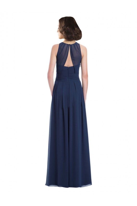 Vendeurs de Bleu marine foncé Trapèze Licou Mousseline Longue Robes demoiselle d'honneur