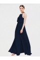 Vendeurs de Bleu marine foncé Trapèze Licou Mousseline Longue Robes demoiselle d'honneur