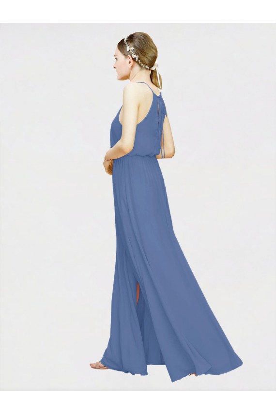 Vendeurs de Bleu marine foncé Trapèze Licou Mousseline Longue Robes demoiselle d'honneur