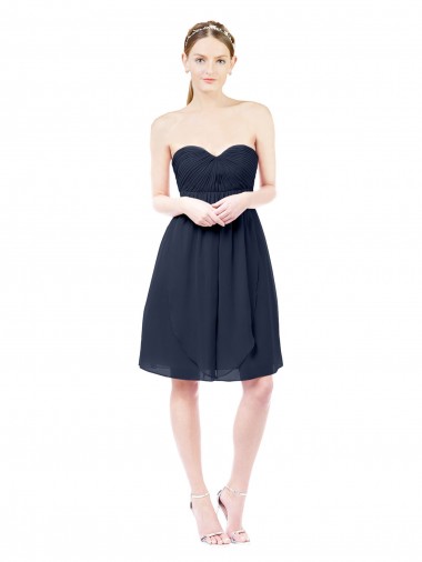 Vendeurs de Bleu marine foncé Trapèze Mousseline Courte Robes demoiselle d'honneur / Robes de cocktail