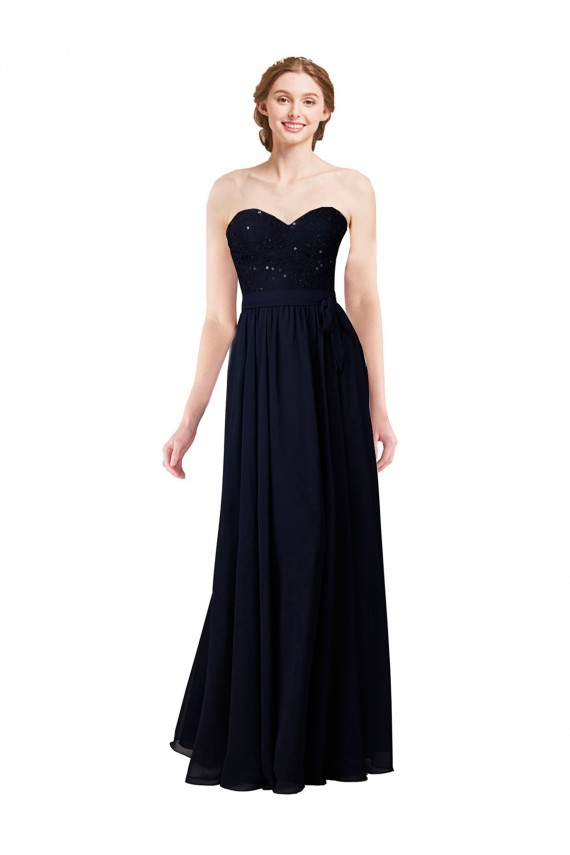 Vendeurs de Bleu marine foncé Trapèze Mousseline Longue Robes demoiselle d'honneur