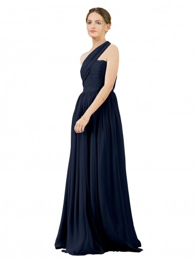 Vendeurs de Bleu marine foncé Trapèze Mousseline Longue Robes demoiselle d'honneur