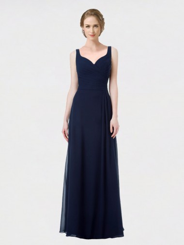 Vendeurs de Bleu marine foncé Trapèze Mousseline Longue Robes demoiselle d'honneur