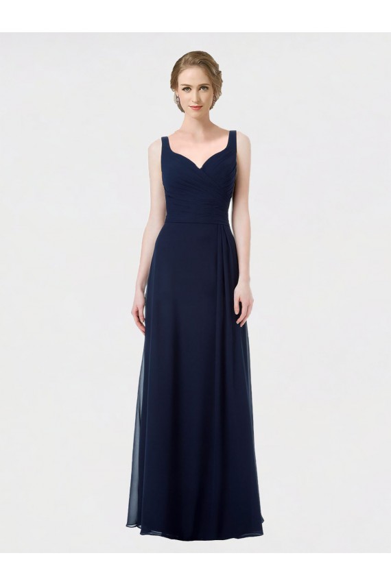 Vendeurs de Bleu marine foncé Trapèze Mousseline Longue Robes demoiselle d'honneur