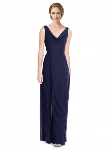 Vendeurs de Bleu marine foncé Trapèze Mousseline Longue Robes demoiselle d'honneur