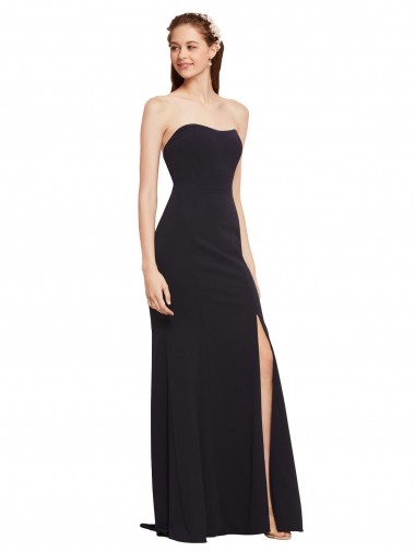 Vendeurs de Bleu marine foncé Trapèze Sans bretelle Crêpe Stretch Longue Formelles Robes demoiselle d'honneur / Robes de soirée / Robes de bal