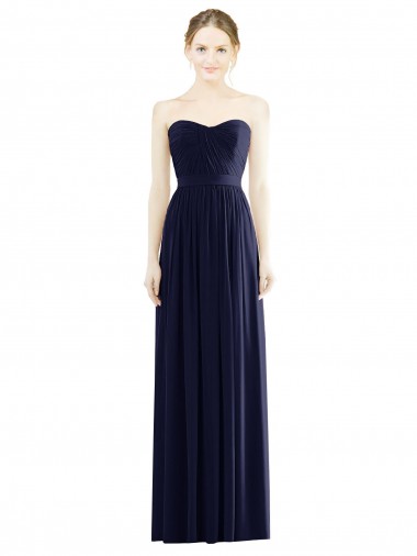 Vendeurs de Bleu marine foncé Trapèze Sans bretelle Mousseline Longue Formelles Robes demoiselle d'honneur / Robes de soirée