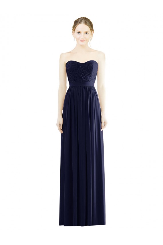 Vendeurs de Bleu marine foncé Trapèze Sans bretelle Mousseline Longue Formelles Robes demoiselle d'honneur / Robes de soirée