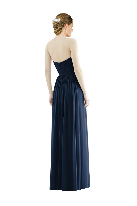 Vendeurs de Bleu marine foncé Trapèze Sans bretelle Mousseline Longue Formelles Robes demoiselle d'honneur / Robes de soirée