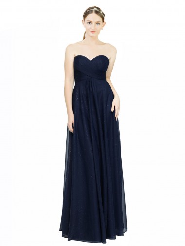 Vendeurs de Bleu marine foncé Trapèze Sans bretelle Mousseline Longue Robes demoiselle d'honneur
