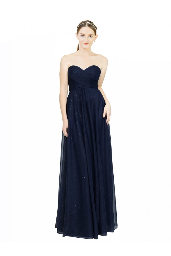 Vendeurs de Bleu marine foncé Trapèze Sans bretelle Mousseline Longue Robes demoiselle d'honneur