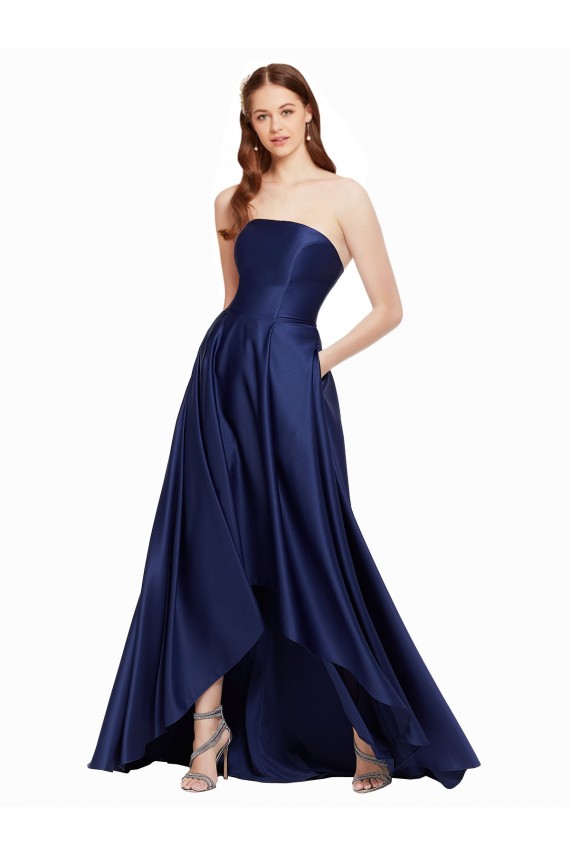 Vendeurs de Bleu marine foncé Trapèze Sans bretelle Satiné Longue Asymétrique Formelles Robes demoiselle d'honneur / Robes de soirée / Robes de bal