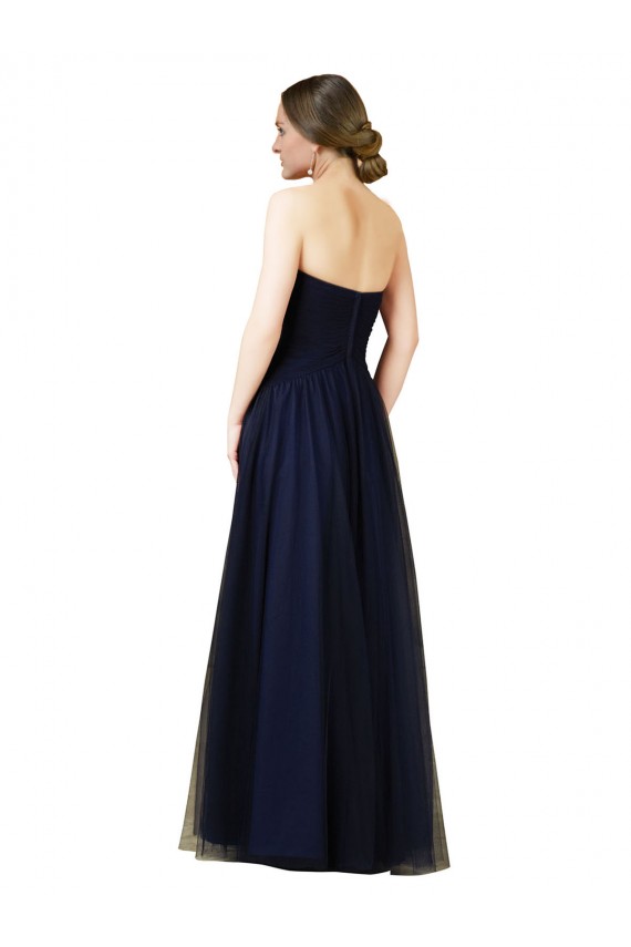 Vendeurs de Bleu marine foncé Trapèze Sans bretelle Tulle Longue Robes demoiselle d'honneur
