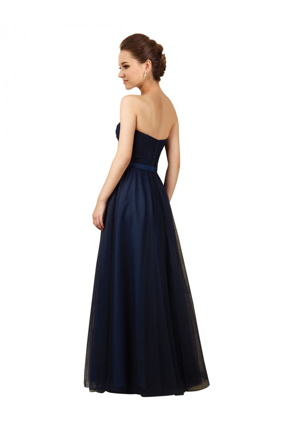 Vendeurs de Bleu marine foncé Trapèze Sans bretelle Tulle Longue Robes demoiselle d'honneur