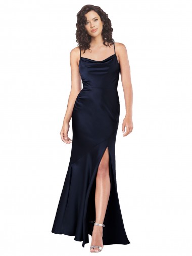 Vendeurs de Bleu marine foncé Trapèze Satiné Soyeux Longue Formelles Robes demoiselle d'honneur / Robes de soirée / Robes de bal