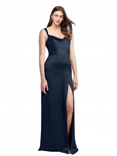 Vendeurs de Bleu marine foncé Trapèze Satiné Stretch Longue Formelles Robes demoiselle d'honneur / Robes de soirée / Robes de bal