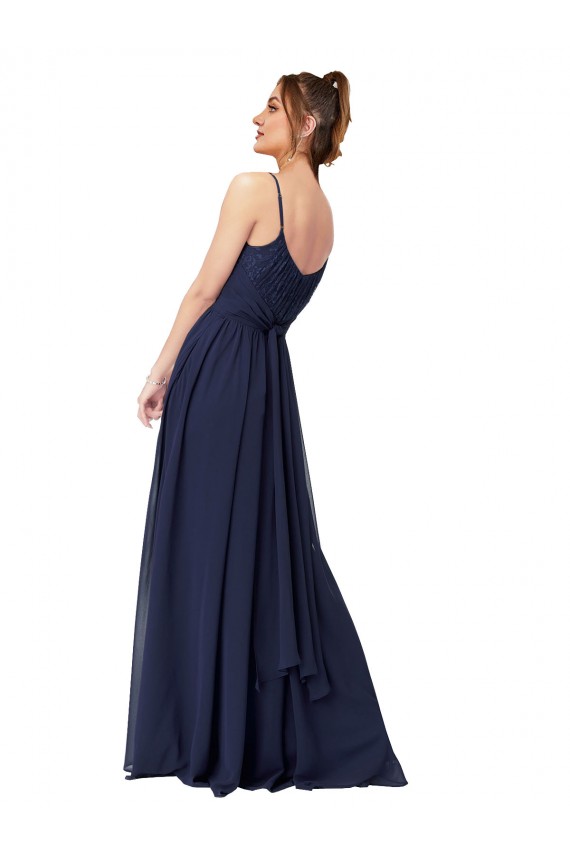 Vendeurs de Bleu marine foncé Trapèze Scoop Mousseline Dentelle Longue Robes demoiselle d'honneur