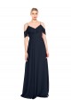 Vendeurs de Bleu marine foncé Trapèze Épaule Dénudée Bretelles spaghetti Mousseline Longue Robes demoiselle d'honneur