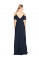 Vendeurs de Bleu marine foncé Trapèze Épaule Dénudée Bretelles spaghetti Mousseline Longue Robes demoiselle d'honneur