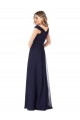 Vendeurs de Bleu marine foncé Trapèze Épaule Dénudée Mousseline Longue Robes demoiselle d'honneur