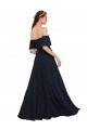 Vendeurs de Bleu marine foncé Trapèze Épaule Dénudée Mousseline Longue Robes demoiselle d'honneur / Robes de bal