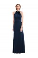 Vendeurs de Bleu marine foncé Trompette Col Haut Crêpe Stretch Longue Robes demoiselle d'honneur / Robes de bal