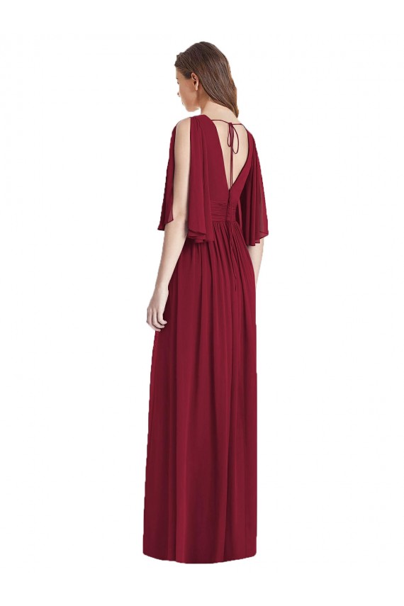 Vendeurs de Bleu marine foncé Trompette Col V Mousseline Longue Robes demoiselle d'honneur