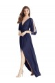 Vendeurs de Bleu marine foncé Trompette Col V Mousseline Longue Robes demoiselle d'honneur