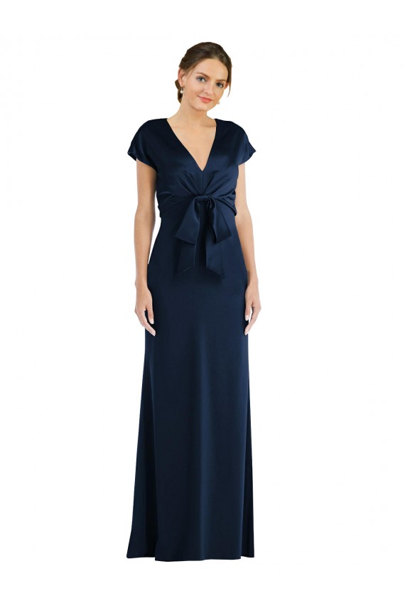 Vendeurs de Bleu marine foncé Trompette Épaule Dénudée Crêpe Stretch Longue Formelles Robes demoiselle d'honneur / Robes de soirée / Robes de bal