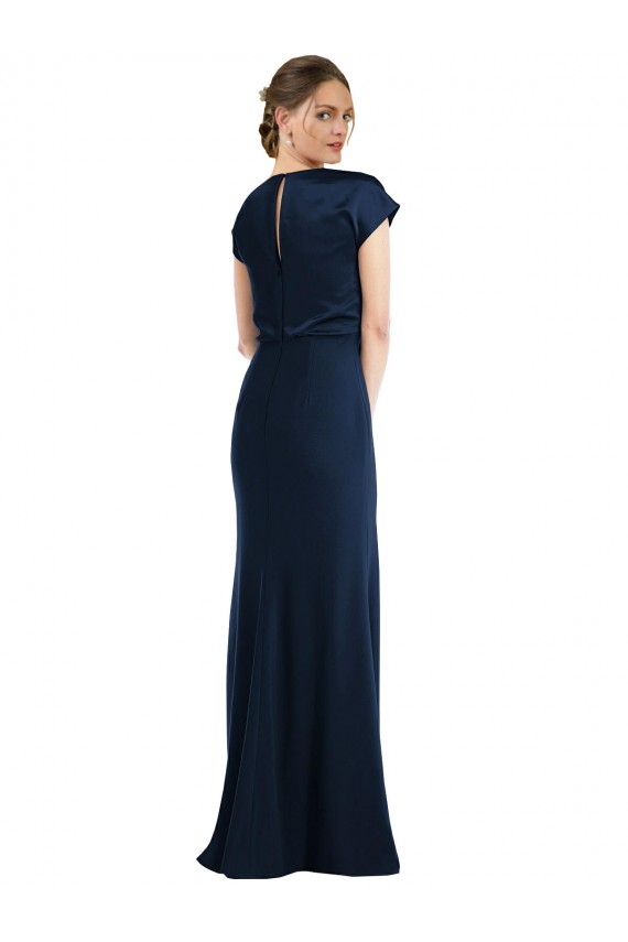 Vendeurs de Bleu marine foncé Trompette Épaule Dénudée Crêpe Stretch Longue Formelles Robes demoiselle d'honneur / Robes de soirée / Robes de bal