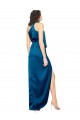 Vendeurs de Bleu paon Fourreau Licou Col Haut Satiné Soyeux Longue Formelles Robes demoiselle d'honneur / Robes de soirée / Robes de bal