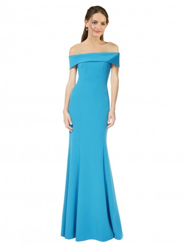 Vendeurs de Bleu paon Fourreau Épaule Dénudée Crêpe Stretch Longue Formelles Robes demoiselle d'honneur / Robes de soirée / Robes de bal