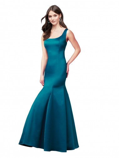 Vendeurs de Bleu paon Sirène Bateau Satiné Longue Robes demoiselle d'honneur / Robes de bal
