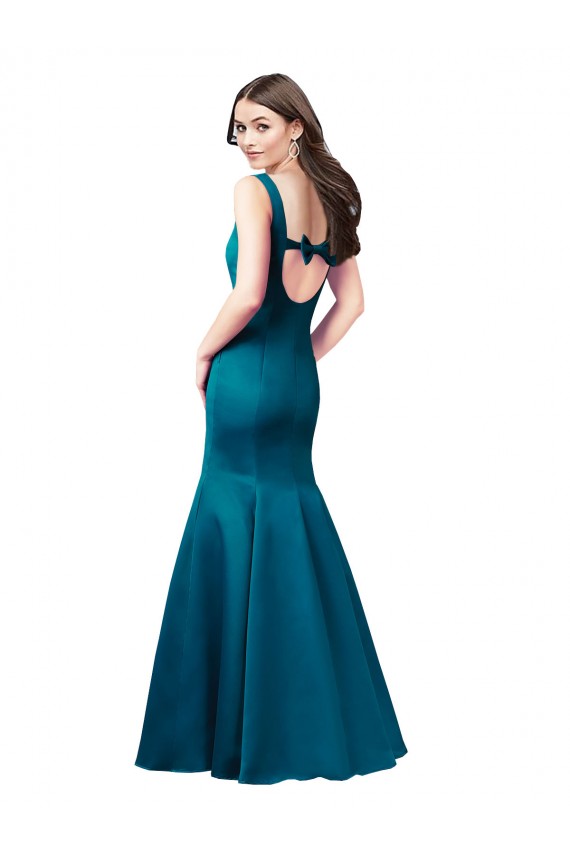 Vendeurs de Bleu paon Sirène Bateau Satiné Longue Robes demoiselle d'honneur / Robes de bal
