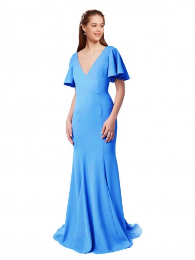 Vendeurs de Bleu paon Sirène Col V Balayage train Crêpe Stretch Longue Robes demoiselle d'honneur / Robes de bal