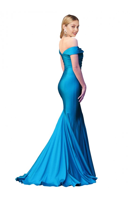 Vendeurs de Bleu paon Sirène Épaule Dénudée Satiné Longue Formelles Robes demoiselle d'honneur / Robes de soirée / Robes de bal