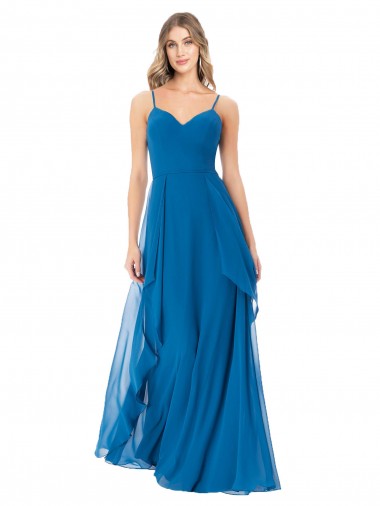 Vendeurs de Bleu paon Trapèze Bretelles spaghetti Mousseline Longue Robes demoiselle d'honneur